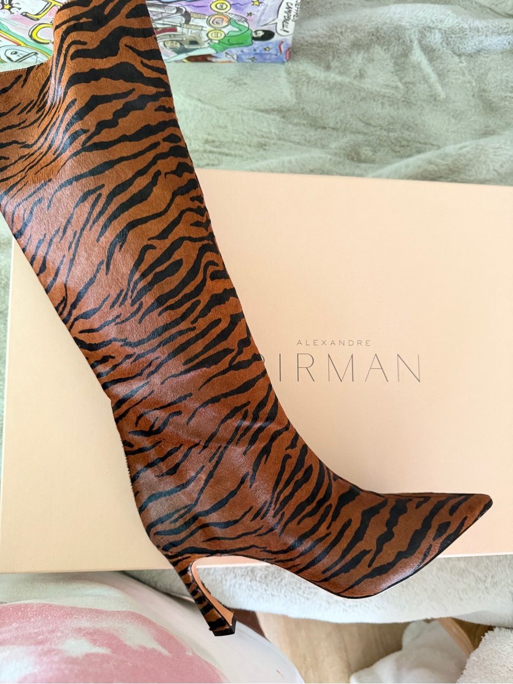 Alexandre Birman Brown and Black Tiger-Print Over-the-Knee Boot